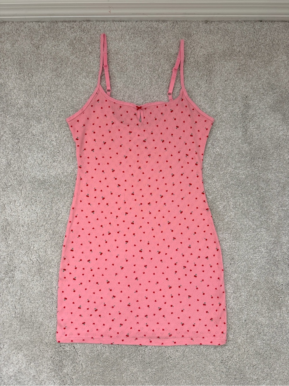 Victorias Secret Pink Cherry Heart Pointelle Cami Nightie Dress, size M